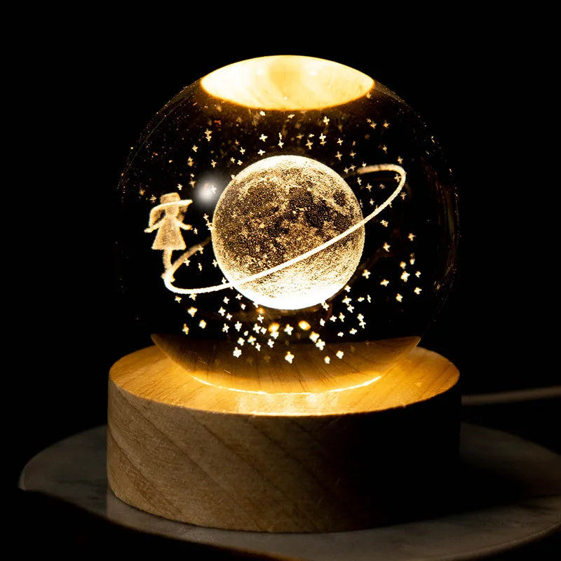 Glowing Planet 3D Crystal Bedside Night Lamp