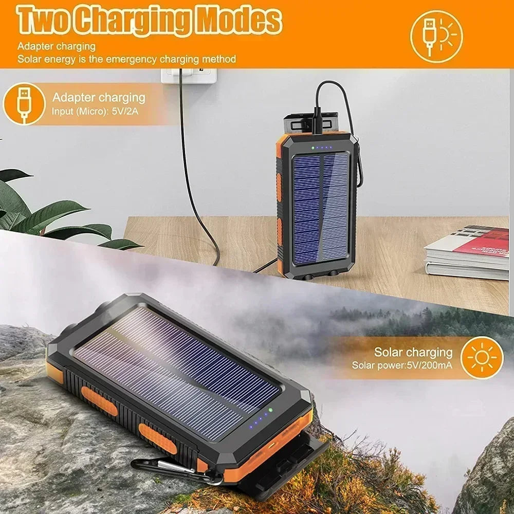 Portable Solar Power Bank with LED Light