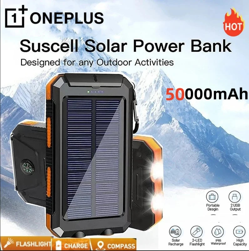 Portable Solar Power Bank with LED Light