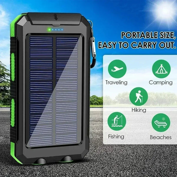 Portable Solar Power Bank with LED Light