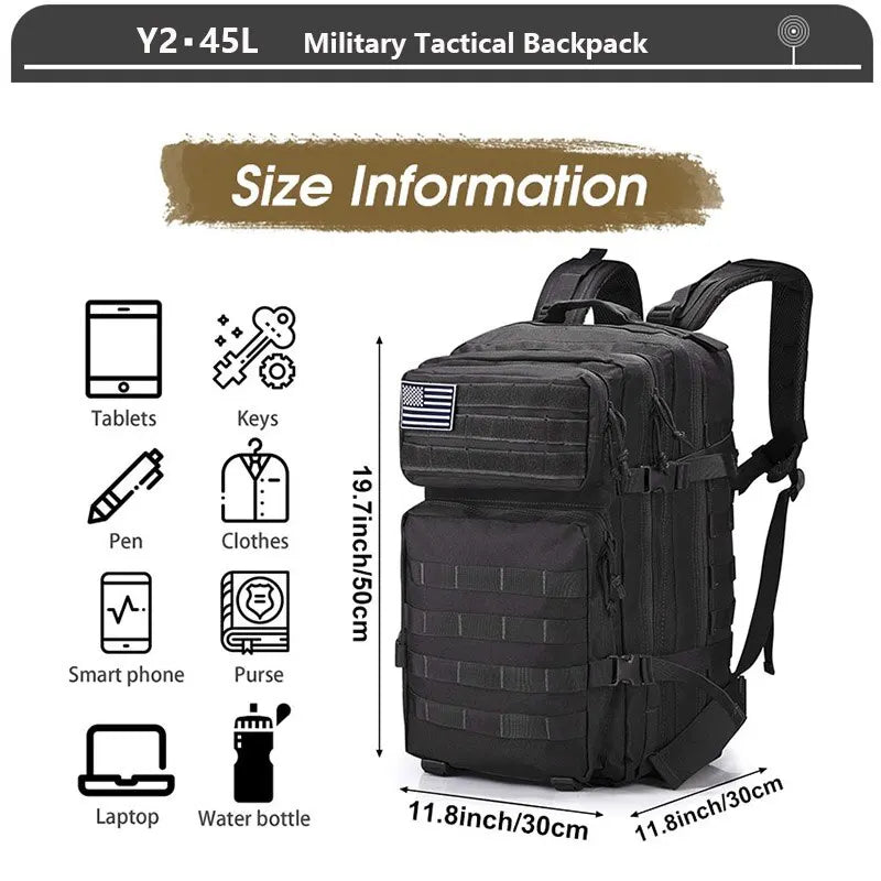 Large Tactical Backpack 45L Hiking Camping Outdoor