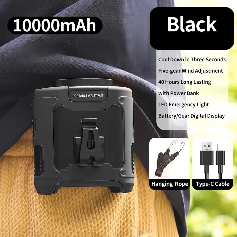Portable Waist Fan with Power Bank Light